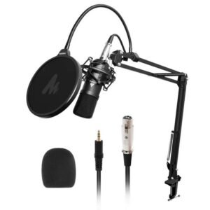 MAONO AU-A03 Condenser Microphone Podcast Mic with Boom Arm Microphone Stand (Black)