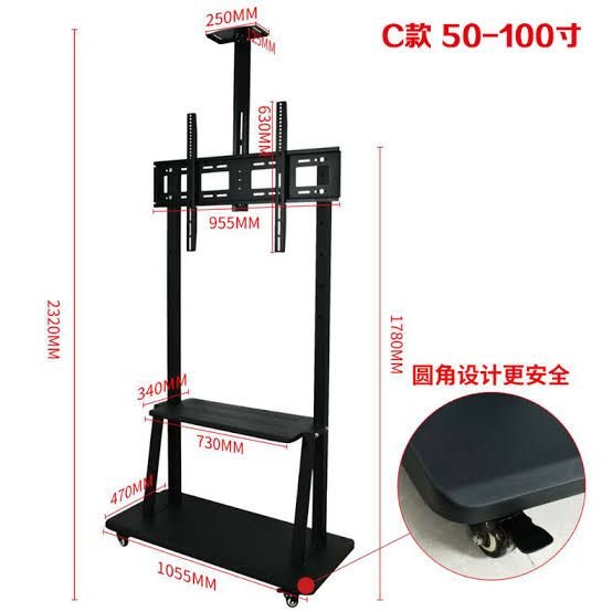 PORTABLE TV STAND BRACKET TL1800 SUPPORT 40 -100 TV MOBILE BRACKET WITH ROLLER WITH PLAYER SHELF - Image 7