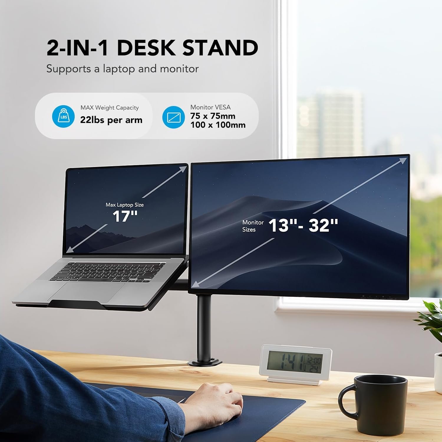 Adjustable Monitor and Laptop Mount Arm Stand with Clamp for 13-33 Inch Monitors - Image 4