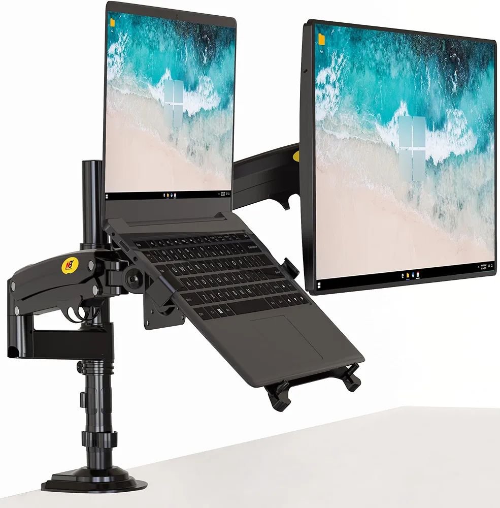 NB-H180-FP Dual Arm 2 in 1 Combo, Laptop Mount with Adjustable Tray for 10-17”Notebook, Full Motion - Image 2