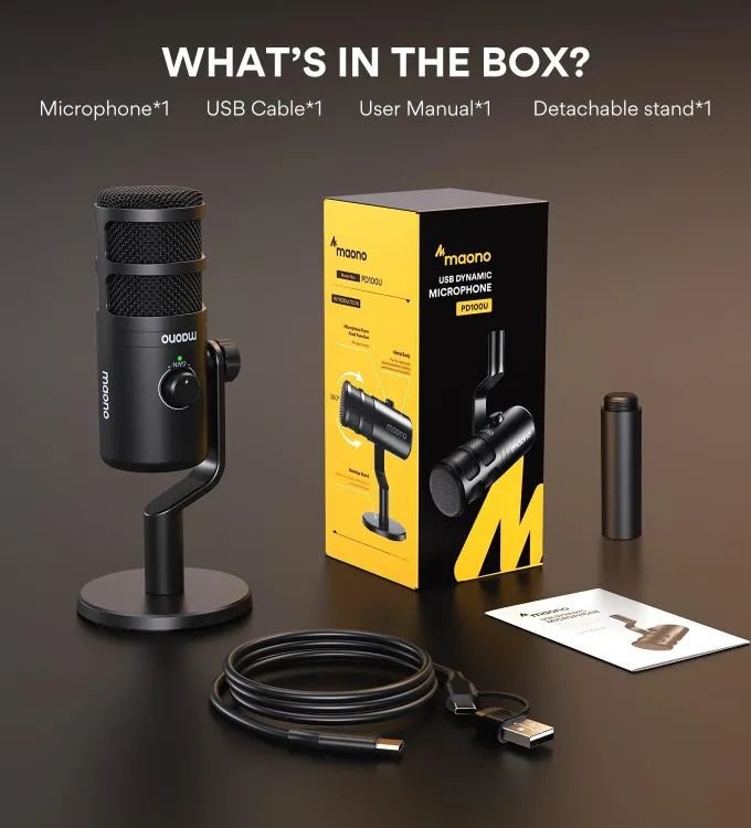 MAONO PD100U USB Dynamic Microphone with Gain Knob and Metal Body