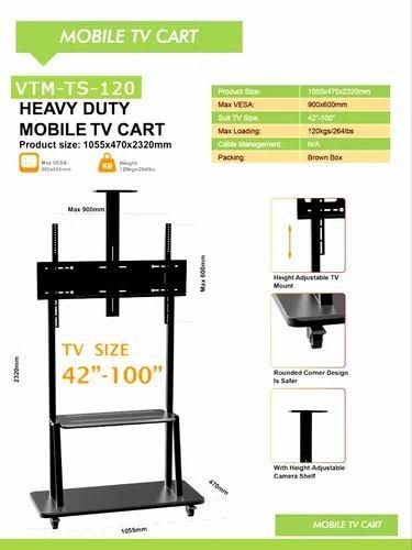 PORTABLE TV STAND BRACKET TL1800 SUPPORT 40 -100 TV MOBILE BRACKET WITH ROLLER WITH PLAYER SHELF - Image 8