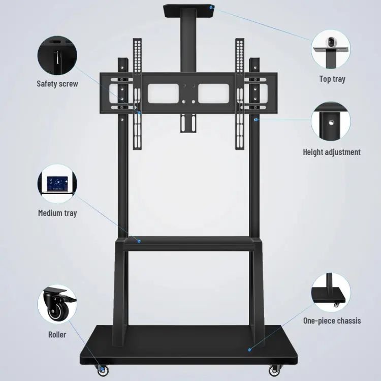 TL-1700 Mobile TV Bracket, Rooling TV Stand with Wheels for 32 to 70 Inch LCD LED OLED (Black)