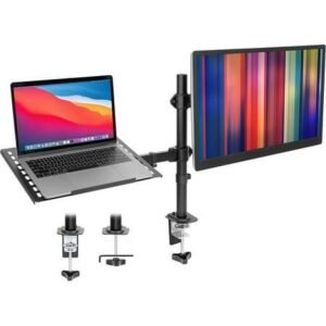 M Laptop Desk Mount with Monitor Arm Dual Laptop and Monitor Stand with Clamp and Grommet Base and Ventilated Tray