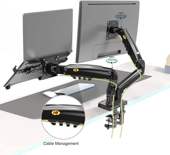 NB North Bayou F160-FP Laptop Mount with Adjustable Tray for 10-17”Notebook, Full Motion Arm with VESA Plate for 17-30”Monitor,Clamp-on Grommet Mounting - Image 4