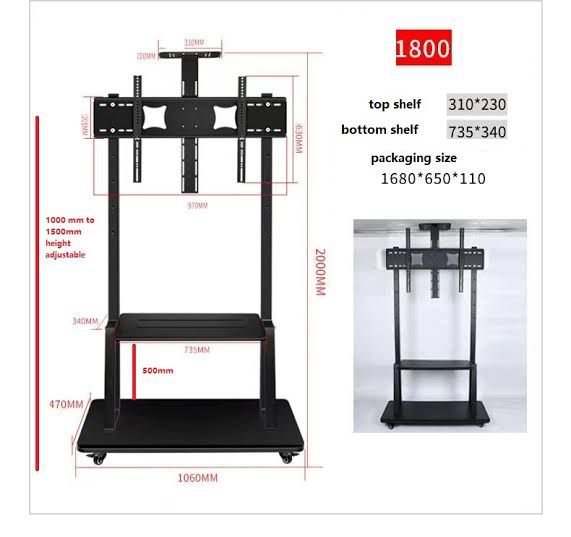 PORTABLE TV STAND BRACKET TL1800 SUPPORT 40 -100 TV MOBILE BRACKET WITH ROLLER WITH PLAYER SHELF - Image 3