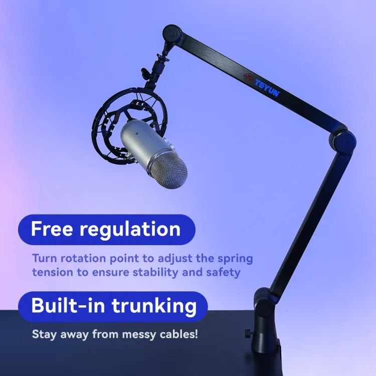 TEYUN NBA-6 Suspension Arm Stand - Arm For Rode Microphone - Desktop Clamp and Cable Management For Recording, Gaming, Streaming, Podcasting For Shure, Neuman, Behringer - Black - Image 2