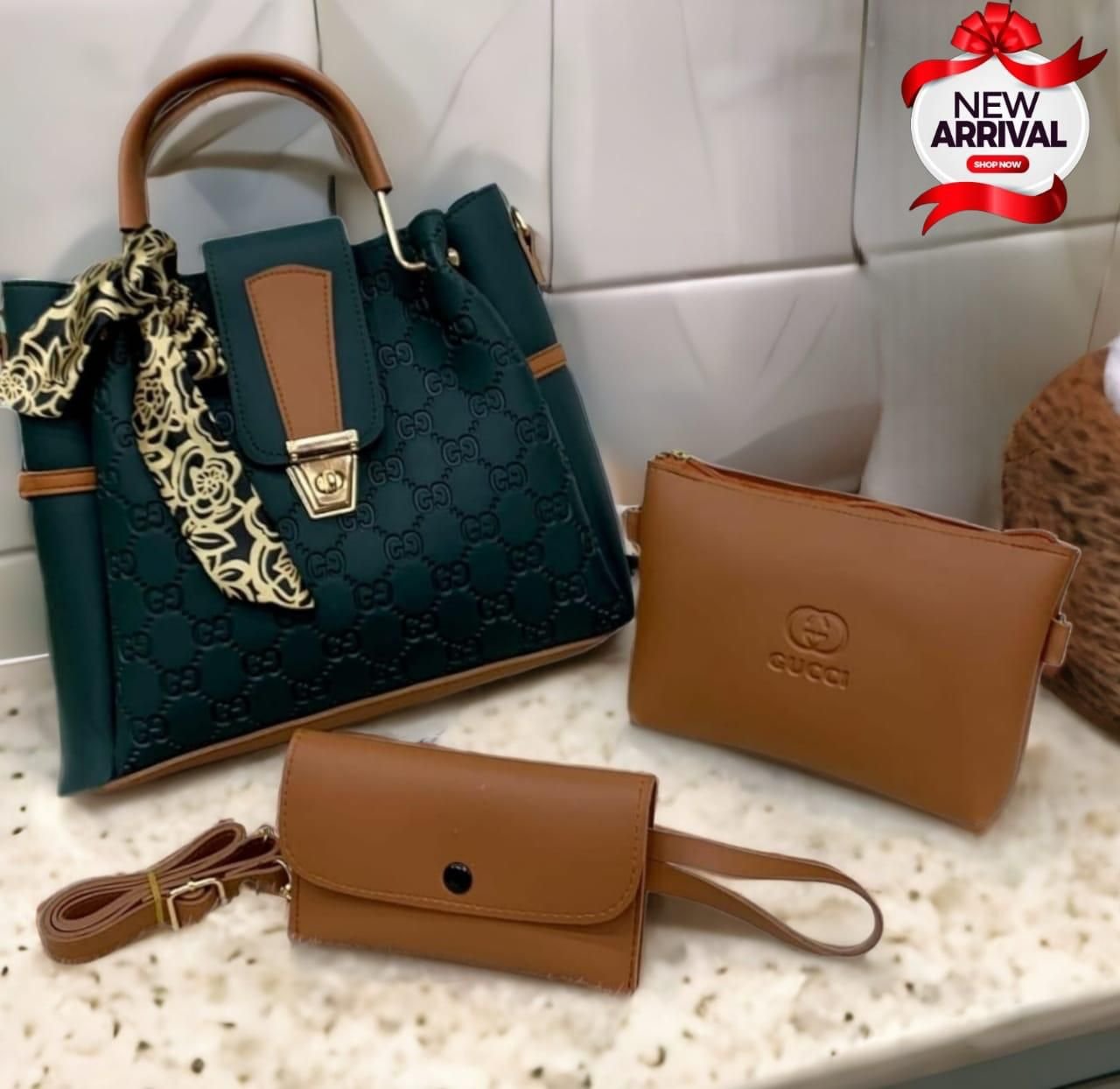 luxury bags 3 piece set PU Soft Leather Hand and Shoulder Bag For Women - Image 3