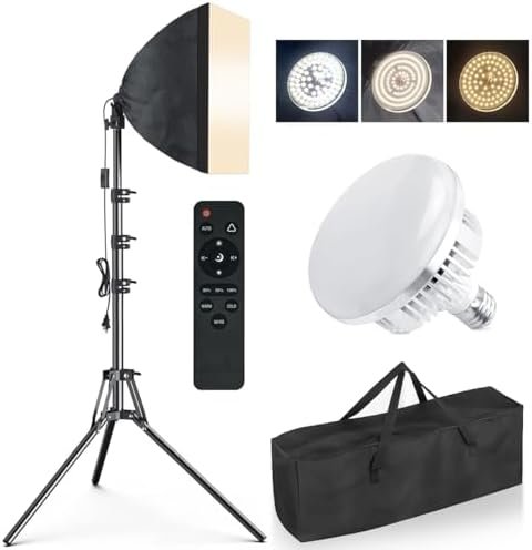 Softbox Lighting Kit, Photography Studio Light with Reflector and 3 Colors Temperature 45W Bulb with Remote, Professional Photo Studio Equipment for Portrait Video