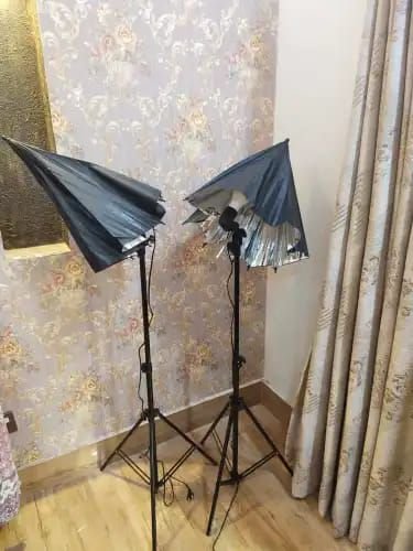 Combo Pack Of 2 Sets - Light Stand Studio Umbrella Continuous Lighting Kit, Umbrellas Bulb Holders & Stands Silver - Image 2