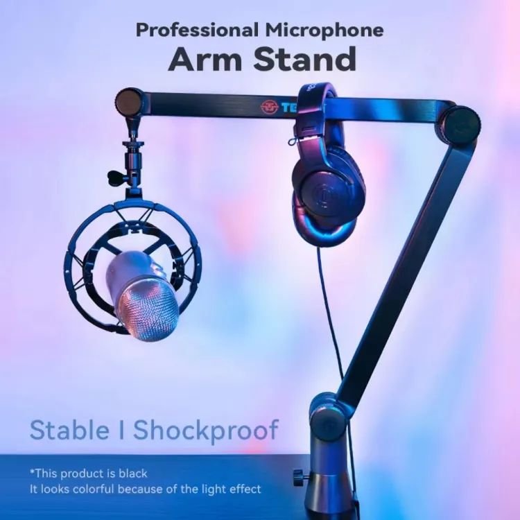 TEYUN NBA-6 Suspension Arm Stand - Arm For Rode Microphone - Desktop Clamp and Cable Management For Recording, Gaming, Streaming, Podcasting For Shure, Neuman, Behringer - Black - Image 3