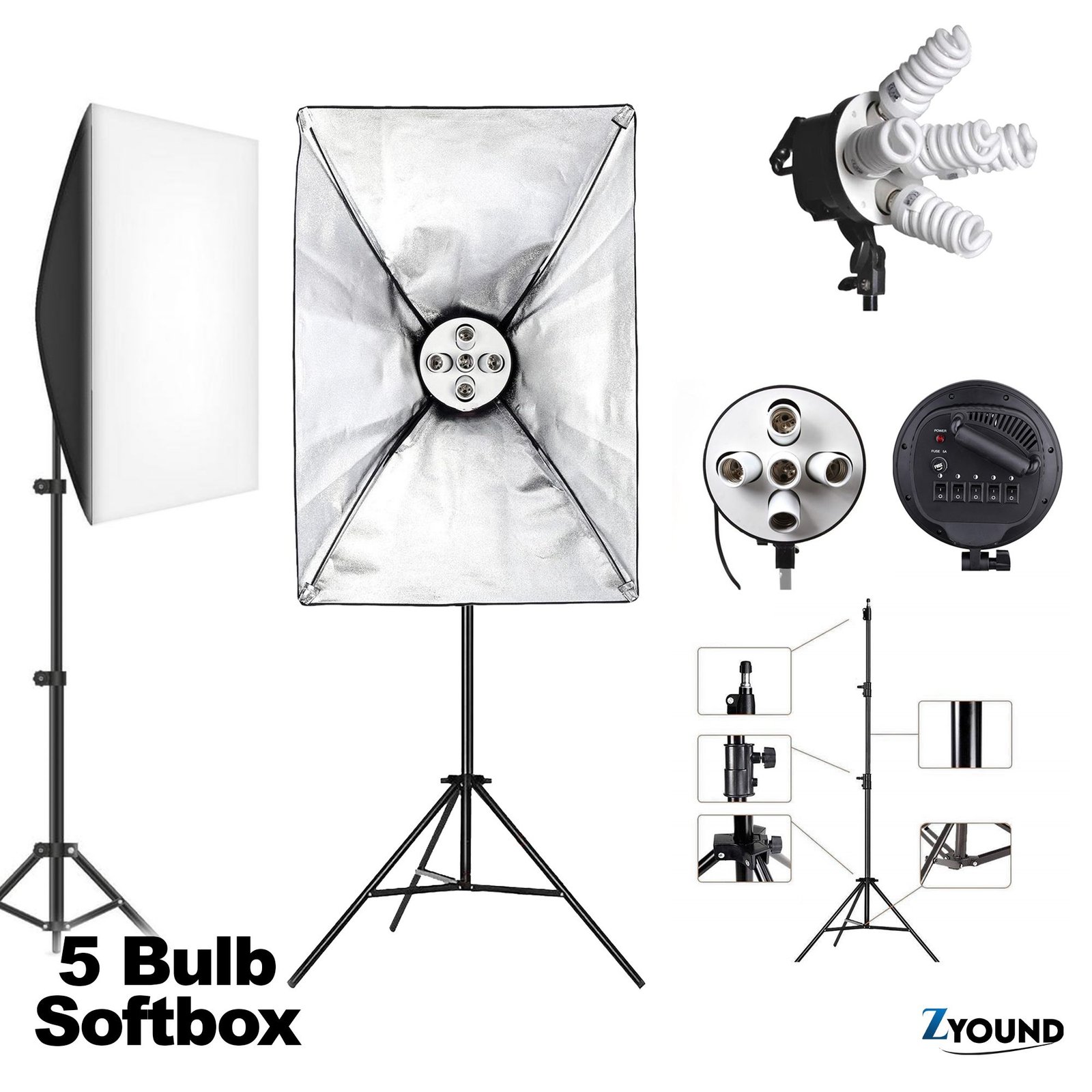 Complete Studio Lighting Solution: Combo Pack of 5 holder Softbox Continuous Light Studio Kit - Ideal for Video and Photography, 50x70 CM with Stand and 5 Holder Softbox Lights" - Image 4