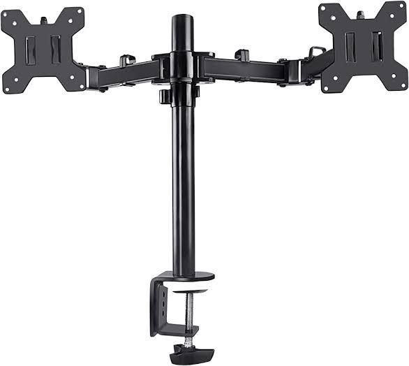 LB-T022 Double Screen Stand, Fully Adjustable Computer Monitor Desk Clip Arms, Fits Most Monitors Up To 32 KG Max 100 X 100 VESA, Rotation & Tilt, Black - Image 2