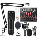 BM800 Condenser Microphone with V8s Sound Card Studio and Gaming Mic Set