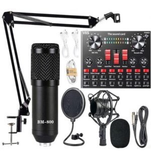 BM800 Condenser Microphone with V8s Sound Card Studio and Gaming Mic Set