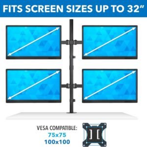 Mount-It! 4 Monitor Stand | Quad Monitor Desk Mount | Fits Four Computer Screens 19 21 24 27 29 30 32 Inches | Heavy Duty Height Adjustable Arms