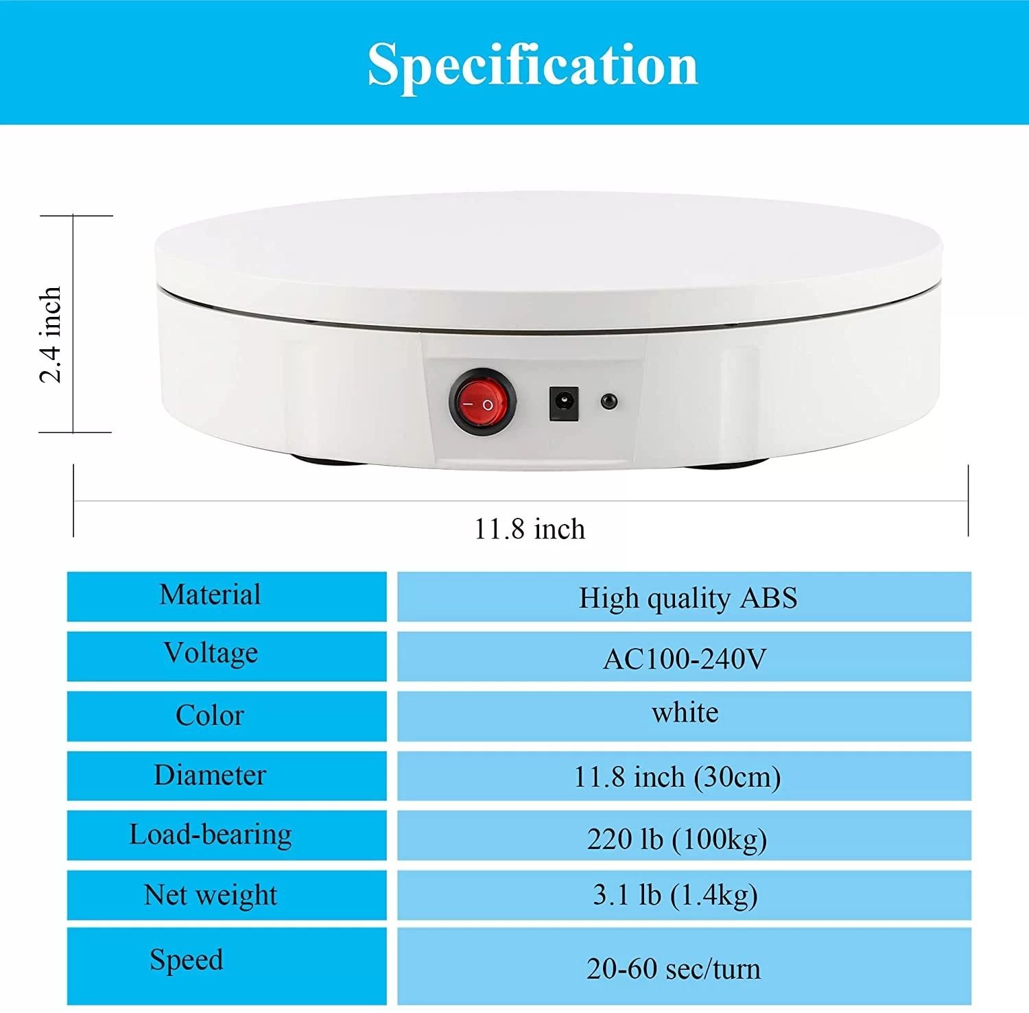 360 Rotating Table 30cm for Products Photography ( White ) - Image 2
