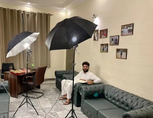 Combo Pack Of 2 Sets - Light Stand Studio Umbrella Continuous Lighting Kit, Umbrellas Bulb Holders & Stands Silver - Image 3