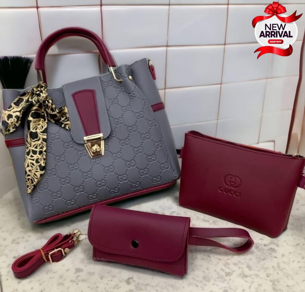 luxury bags 3 piece set PU Soft Leather Hand and Shoulder Bag For Women - Image 5