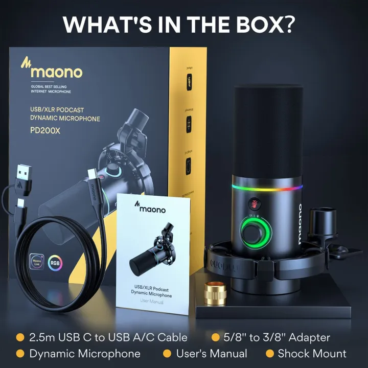MAONO PD200X XLR/USB Podcast Microphone, Dynamic Podmic with Software for Recording, Streaming, Gaming & Voice-Over, Metal Mic, Tap-to-Mute, Headphone Jack, Gain Knob & Volume Control (Black) - Image 5