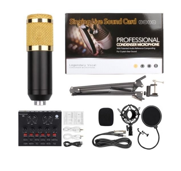 Bm 800 Condenser Microphone With V8 Sound Card & Microphone stand