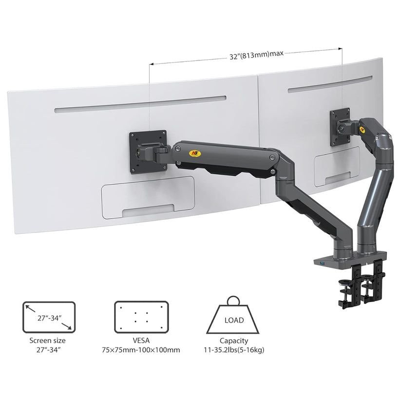 NB G35 22-32 inch Full Swivel Dual Gas Strut Arm Monitor Desk Stand with Desktop Pedestal Mount, Universal LCD, LED Flat Screen Smart TV, PC Monitor Mounting Bracket - Image 3