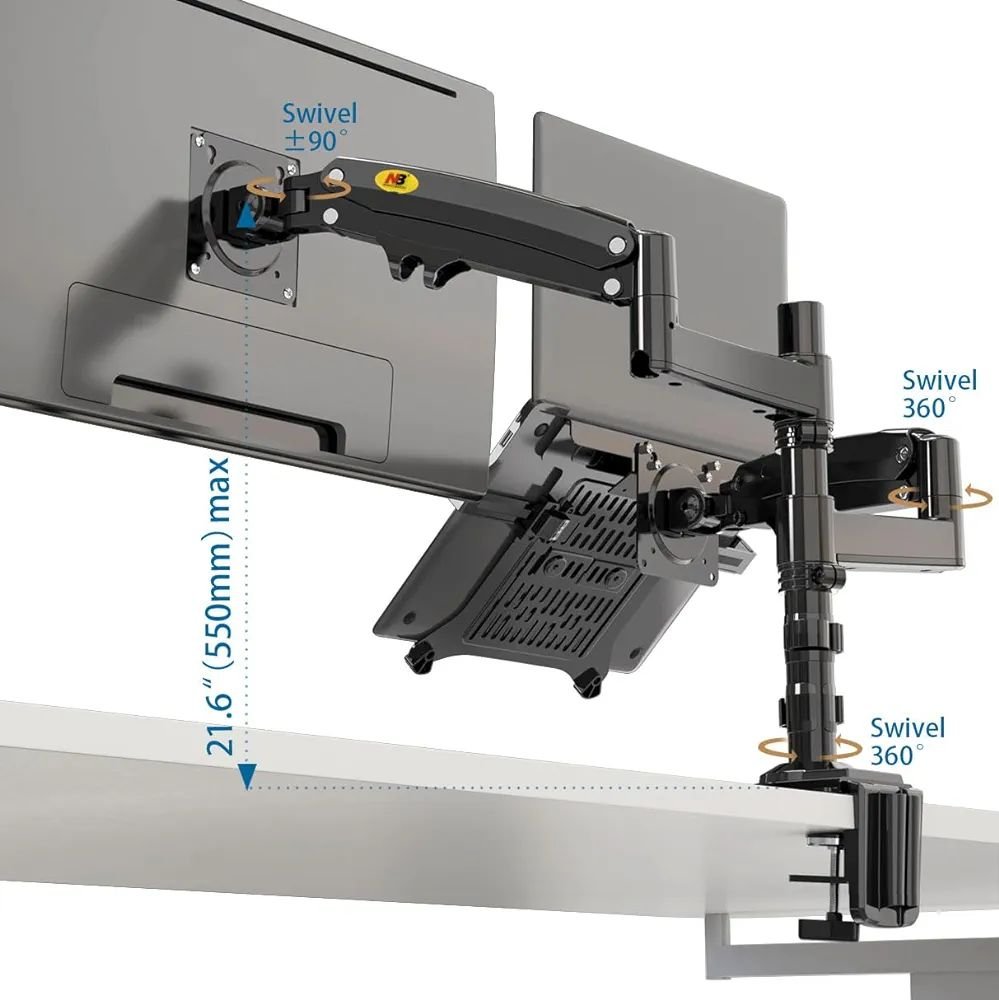NB-H180-FP Dual Arm 2 in 1 Combo, Laptop Mount with Adjustable Tray for 10-17”Notebook, Full Motion - Image 3