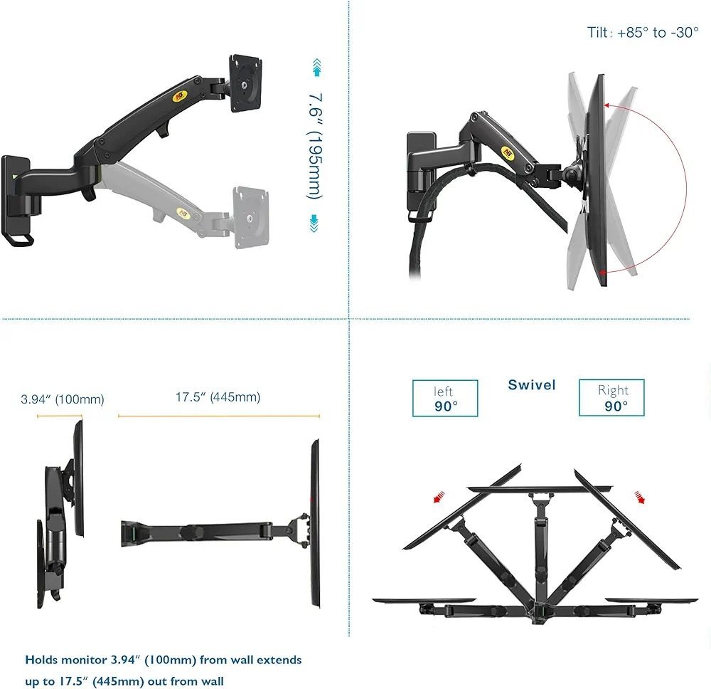 NB -F150 TV Monitor Wall Mount Bracket Full Motion Articulating Swivel for 17-35" Monitors - Image 5