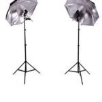Combo Pack Of 2 Sets - Light Stand Studio Umbrella Continuous Lighting Kit, Umbrellas Bulb Holders & Stands Silver
