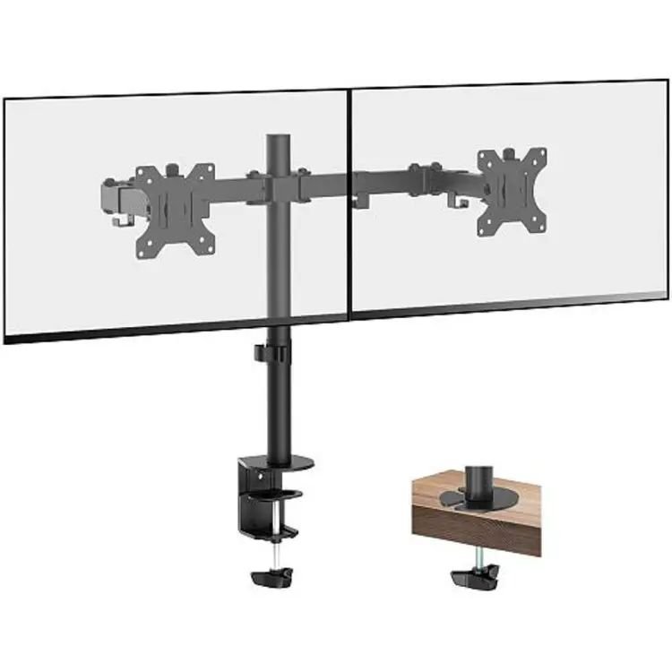 LB-T022 Double Screen Stand, Fully Adjustable Computer Monitor Desk Clip Arms, Fits Most Monitors Up To 32 KG Max 100 X 100 VESA, Rotation & Tilt, Black - Image 3