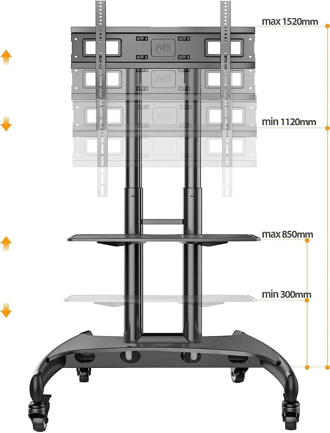 NB Ava1500-60-1p Height Adjustable Heavy Duty Mobile Cart Stand with - Image 5