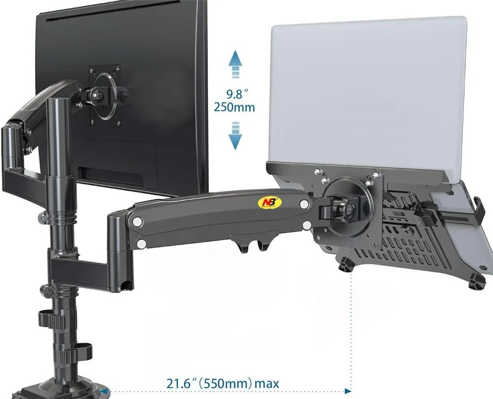 NB-H180-FP Dual Arm 2 in 1 Combo, Laptop Mount with Adjustable Tray for 10-17”Notebook, Full Motion - Image 4