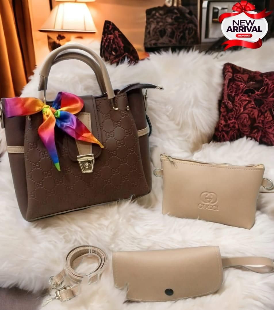 luxury bags 3 piece set PU Soft Leather Hand and Shoulder Bag For Women - Image 2