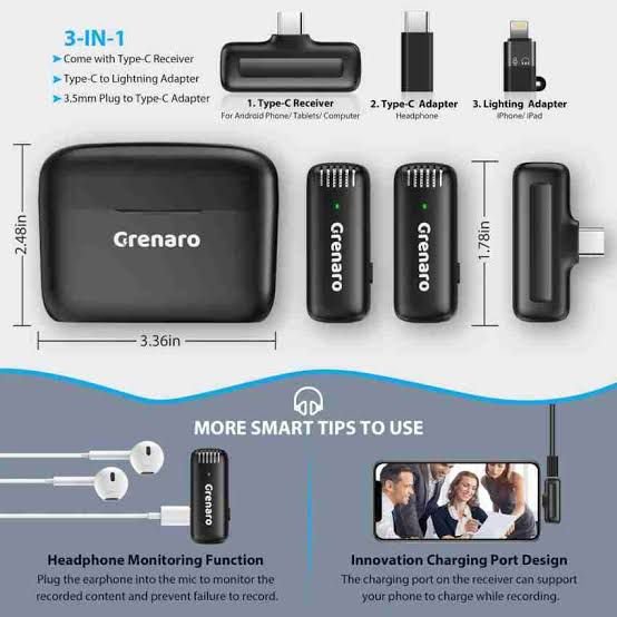J13 Wireless Lavalier Microphone with Charging Case,Dual Lapel Microphone,Clip On Mic for Android - Microphone
4in1 - Image 4