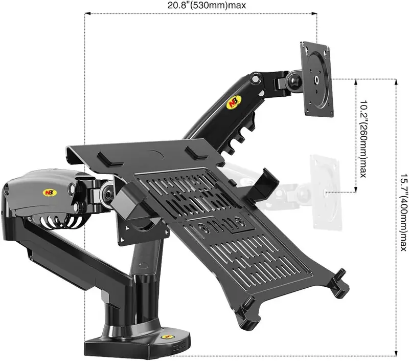 NB North Bayou F160-FP Laptop Mount with Adjustable Tray for 10-17”Notebook, Full Motion Arm with VESA Plate for 17-30”Monitor,Clamp-on Grommet Mounting - Image 5